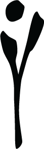 Abstract black symbol resembling a stylized person or plant.