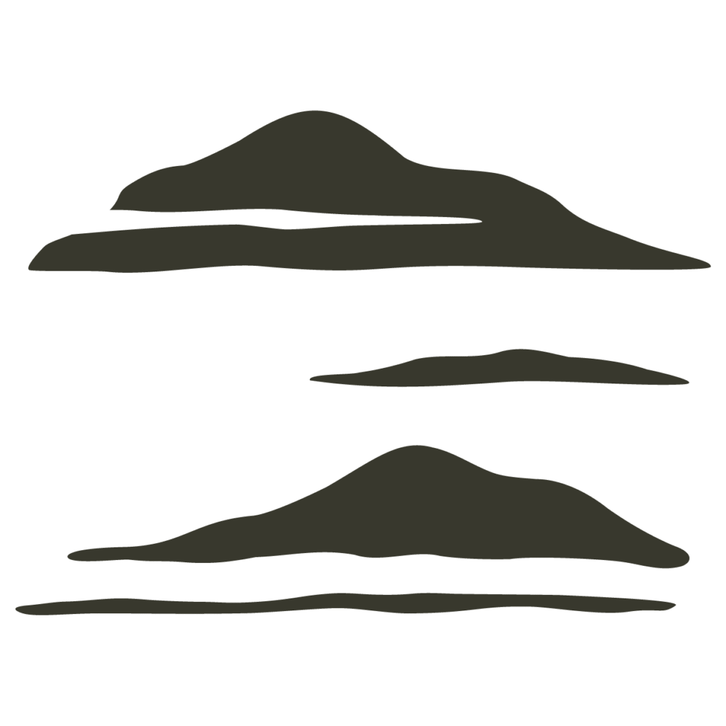 Canmore mountain silhouettes on a white background.
