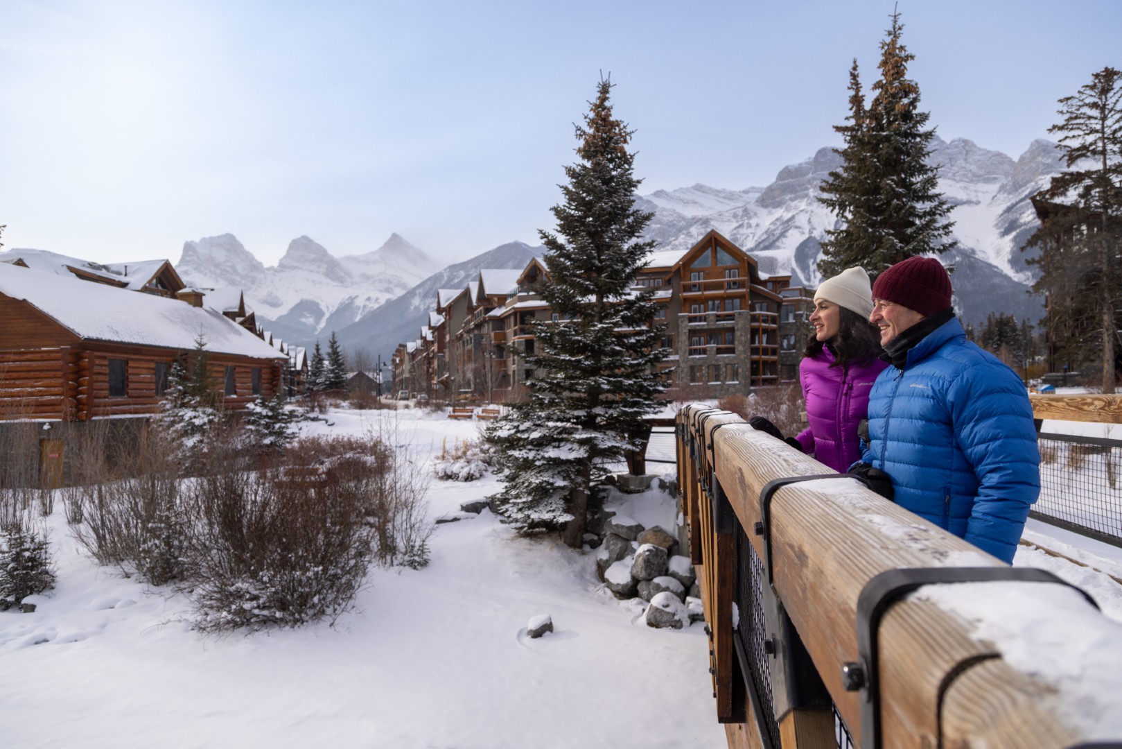 Two people looking at the Canmore views at Policeman Creek